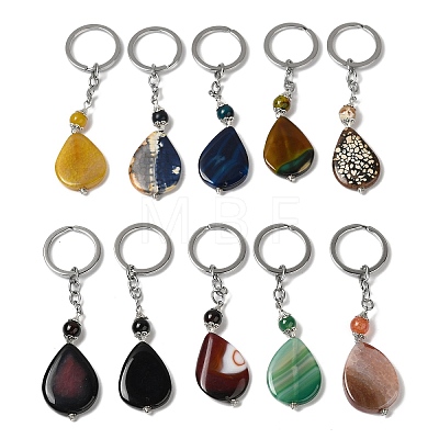 Iron with Alloy Natural Agate Pendant Keychain G-Q169-05P-1