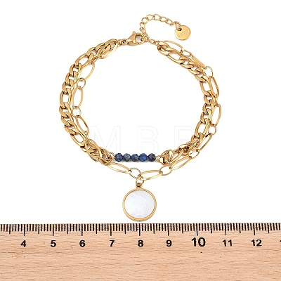 Bohemian 304 Stainless Steel Chain & Natural Lapis Lazuli Beads Double Layers Bracelets BJEW-C150-01A-G-1