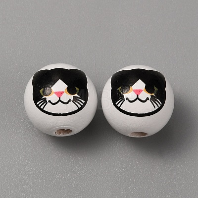 Printed Cat Wood European Beads WOOD-TAC0011-35B-1