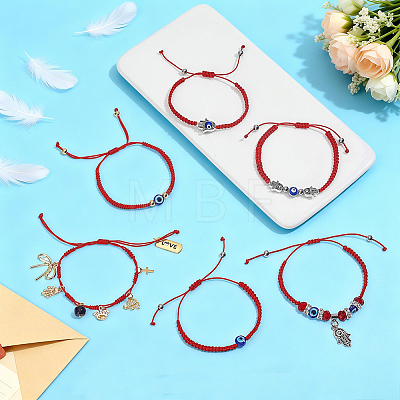 6Pcs 6 Styles Hamsa Hand & Evil Eye Glass & Resin & Alloy & Brass Beads Bracided Bead Bracelets & Charms Bracelets for Women BJEW-GA00009-1