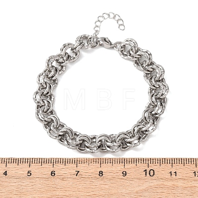 Hammered 304 Stainless Steel Double Ring Link Chains Bracelets for Women BJEW-G780-06P-01-1