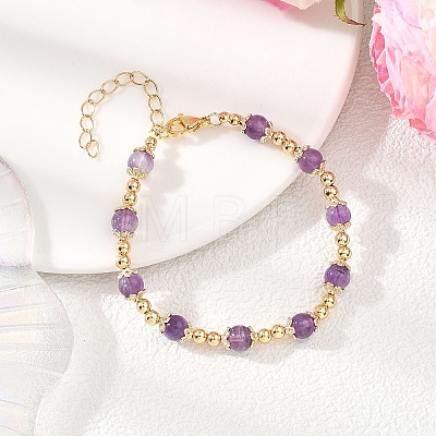 Natural Amethyst Round Beaded Bracelets for Women BJEW-JB12875-02-1