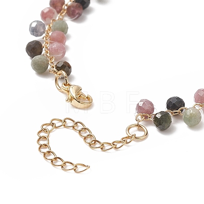 Natural Tourmaline Round Beaded Charm Bracelet BJEW-TA00220-1