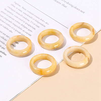 Natural Yellow Jade Plain Band Finger Rings PW-WG26698-13-1