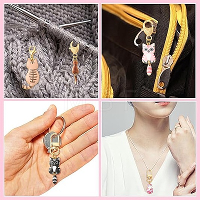 12Pcs 12 Styles Alloy Enamel Cat Shape Pendant Decorations HJEW-YW00488-1