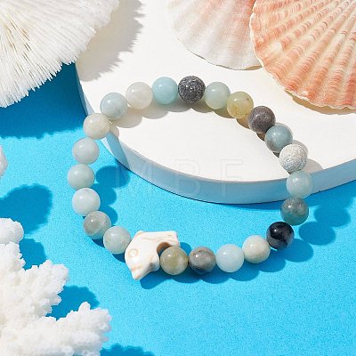 Synthetic Turquoise Dolphin Beads with Natural Flower Amazonite Beaded Stretch Bracelets BJEW-JB10213-01-1