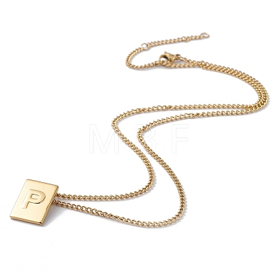 Titanium Steel Initial Letter Rectangle Pendant Necklace for Men Women NJEW-E090-01G-16-1