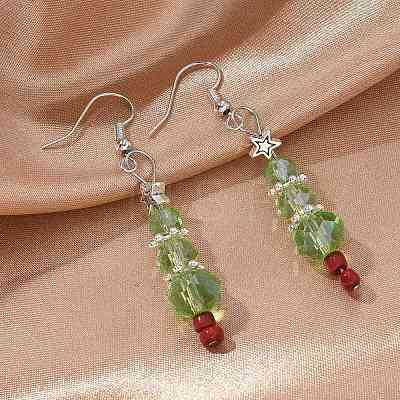 Christmas Glass Beads Dangle Earrings EJEW-JE01624-1
