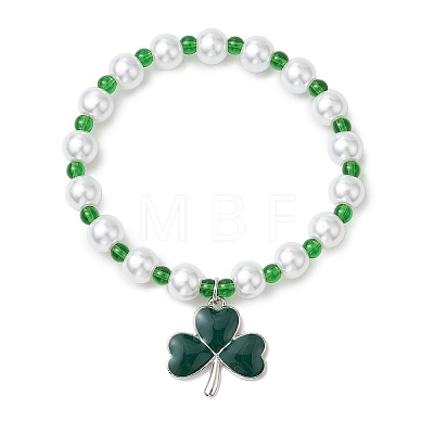 Alloy Enamel Clover Charm Bracelets BJEW-JB11191-1