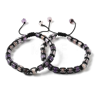 Adjustable Natural Amethyst and Non-magnetic Synthetic Hematite Braided Bead Bracelets BJEW-Z090-01H-1