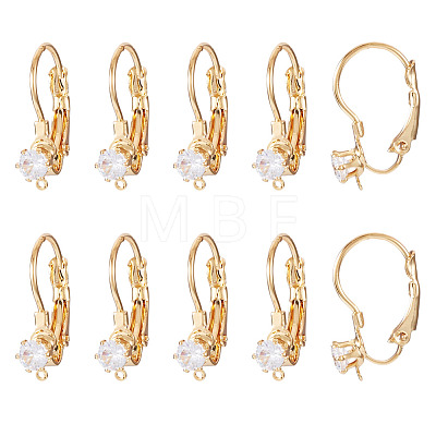10Pcs Brass Micro Pave Clear Cubic Zirconia Leverback Earring Findings KK-TADJ0001-20A-1