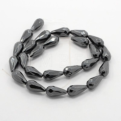 Grade A Non-magnetic Synthetic Hematite Faceted Teardrop Beads Strands G-M045-16x8mm-05-1