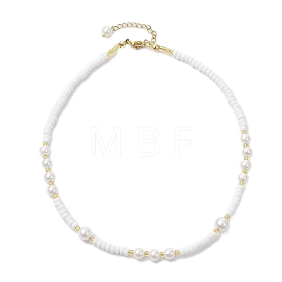 Shell Pearl Bead & Glass Seed Beads Beaded Necklaces for Women NJEW-MZ00073-01-1