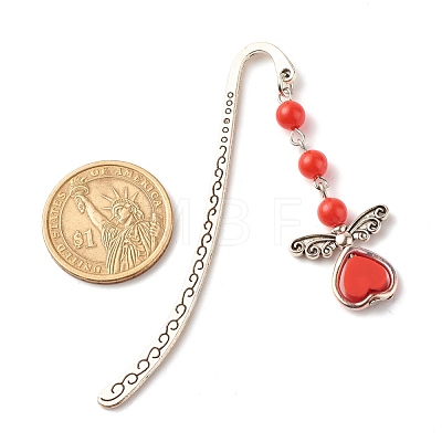Fairy Charm Drop Alloy Bookmark with Beads for Booklover AJEW-JK00175-1