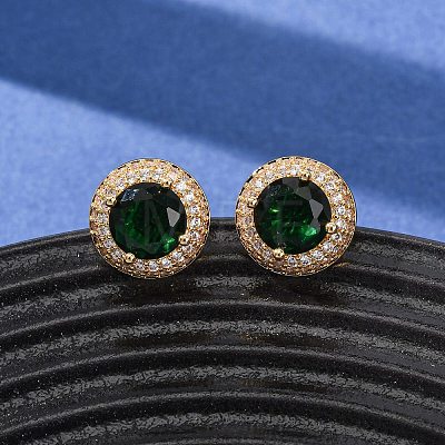 Brass Micro Pave Cubic Zirconia Stud Earrings for Women EJEW-F418-05G-1