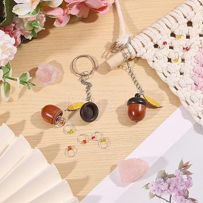 2Pcs Wooden Acorn Box with Alloy Enamel Leaf Pendant Counter Chains KEYC-CO00001-1
