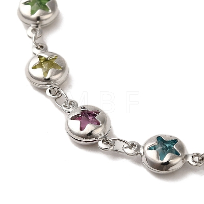 Brass Star Link Chain Bracelets BJEW-L685-08P-1