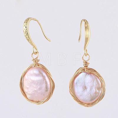 Natural Baroque Pearl Keshi Pearl 2 Layered Necklace & Dangle Earring Jewelry Sets SJEW-JS01073-1