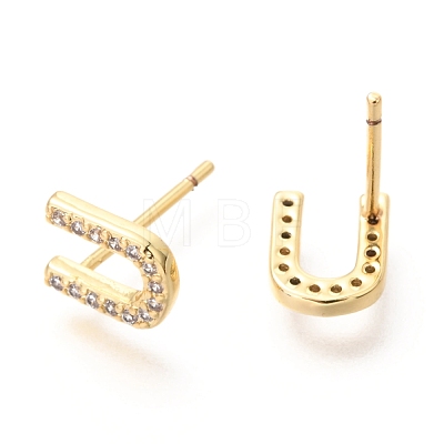 Brass Micro Pave Clear Cubic Zirconia Stud Earrings EJEW-O103-23G-1