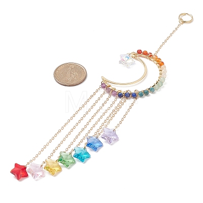 Natural Gemstone & Brass Moon Pendant Decorations HJEW-JM01036-1