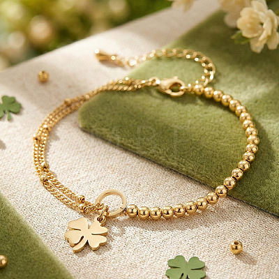 Four Leaf Clover 304 Stainless Steel Charm Bracelets UY0745-2-1