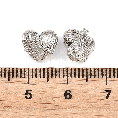 Heart Brass Micro Pave Clear Cubic Zirconia Beads KK-K340-43P-1