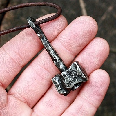 Alloy Viking Hammer Pendant Imitation Leather Cord Necklaces for Men FS-WGE3E04-01-1