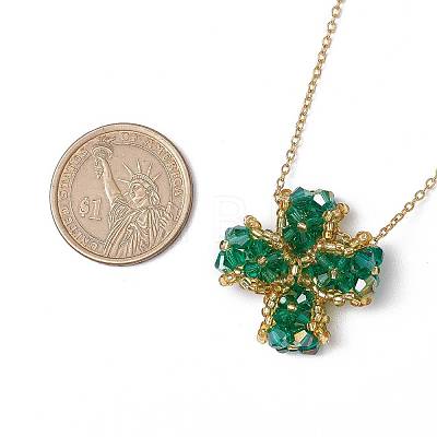 Glass Beaded Clover Pendant Necklaces NJEW-MZ00067-02-1