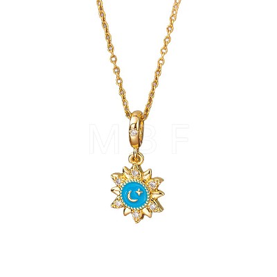 Brass Micro Pave Celar Cubic Zirconia & Enamel Sun Pendant 304 Stainless Steel Cable Chain Necklaces for Women WG112BD-02-1