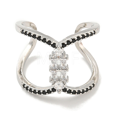 Rack Plating Brass Micro Pave Cubic Zirconia Open Cuff Rings for Women RJEW-F162-07P-1