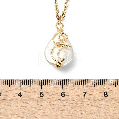 Natural Baroque Keshi Pearl Moon Teardrop Pendant 304 Stainless Steel Satellite Chain Necklaces for Women NJEW-JN06175-1