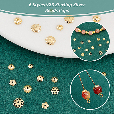 60Pcs 6 Styles 925 Sterling Silver Beads Caps STER-PH0001-76-1