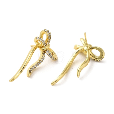 Bowknot Rack Plating Brass Micro Pave Cubic Zirconia Stud Earrings for Women EJEW-O001-02G-1