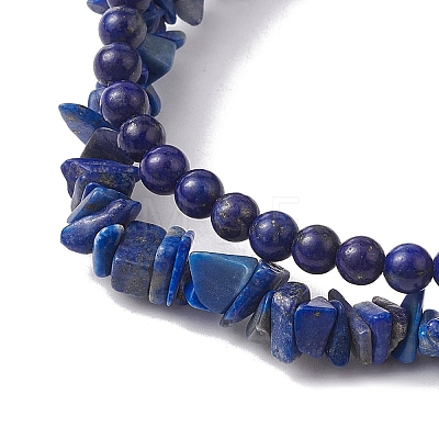 Chip & Round Natural Lapis Lazuli Beaded Stretch Bracelets for Women BJEW-JB10189-07-1