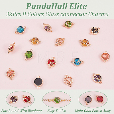  32Pcs 8 Colors Glass connector Charms GLAA-PH0002-21-1