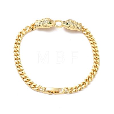 Cubic Zirconia Double Kylin Link Bracelet wth Brass Curb Chains for Men Women KK-H434-08G-1