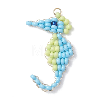 Glass Seed Beaded Sea Horse Pendants PALLOY-MZ01138-01-1