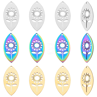 DICOSMETIC 12Pcs 3 Colors Ion Plating(IP) 201 Stainless Steel Pendants STAS-DC0004-19-1