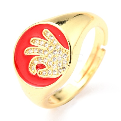 Adjustable Real 18K Gold Plated Brass Enamel Finger Ringss RJEW-L071-34G-1