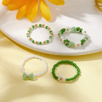 4Pcs 4 Style Glass Seed Beaded Stretch Finger Rings RJEW-JR00661-03-1