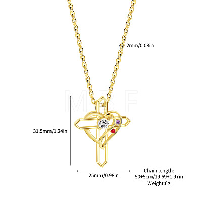 Mother's Day Brass Micro Pave Colorful Cubic Zirconia Heart Cross Pendant 304 Stainless Steel Cable Chain Necklaces for Women WGBC0BB-02-1
