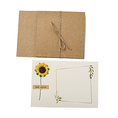 Dried Sunflower Paper Thank You Greeting Cards AJEW-K043-01A-1