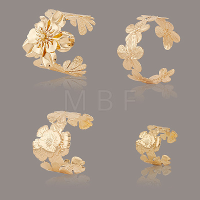 3 Styles Alloy Flower Cuff Bangles & Ring Sets for Women SJEW-CY0001-01-1