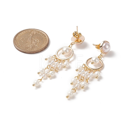 Shell Pearl Beaded Tassel Chandelier Earrings EJEW-TA00218-1
