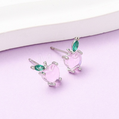 Brass Micro Pave Cubic Zirconia Apple Stud Earrings EJEW-L278-04P-1