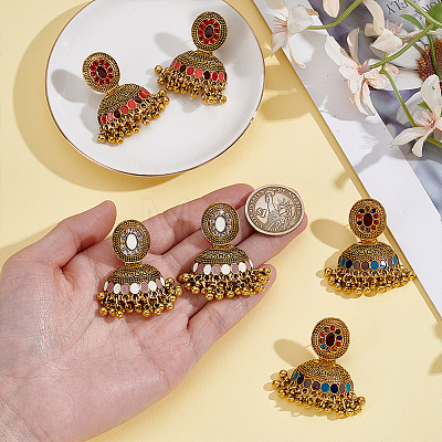 3 Pairs 3 Colors Bell Alloy Chandelier Earrings EJEW-AN0004-95-1