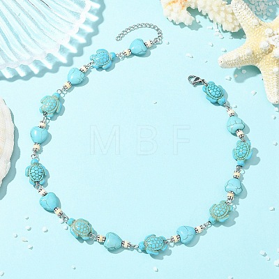 Ocean Dyed Synthetic Turquoise Turtle and Heart Beaded Necklaces for Women NJEW-JN06227-01-1