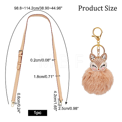 CHGCRAFT 2Pcs 2 Style Faux Fur Ball Pom Pom Keychains and Microfiber Leather Bag Strap FIND-CA0004-16-1