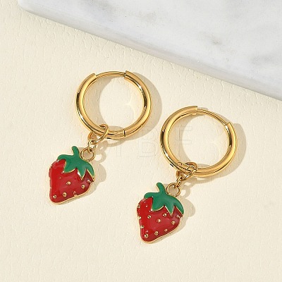 Fruit 304 Stainless Steel Enamel Hoop Dangle Earrings EJEW-T059-01A-1