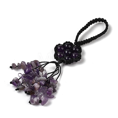 Flower Natural Amethyst Braided Thread Pendant Decorations HJEW-K046-04E-1